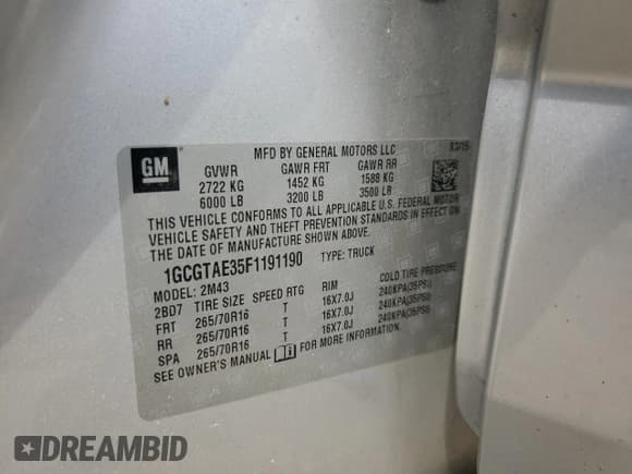 ✅ 2015 Chevrolet Colorado 4WD WT • VIN: 1GCGTAE35F1191190 • Лот: 59763875. Опубликован ранее на Copart с пробегом 159 922 миль. Бесплатный доступ к архиву аукционных продаж из США и подробный отчёт об истории автомобиля на DreamBid. Изображение 12.