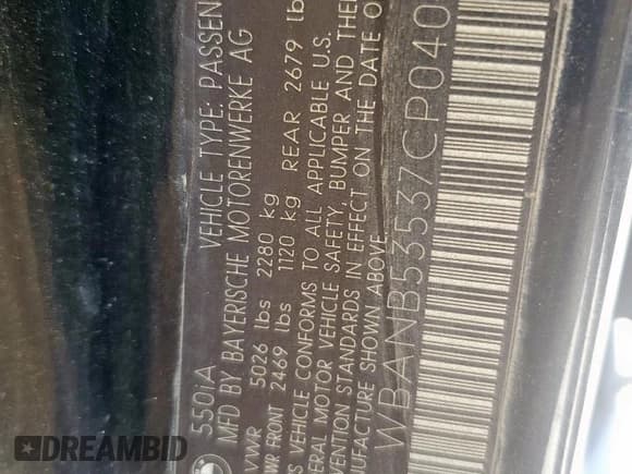 ✅ 2007 BMW 5 Series 550i • VIN: WBANB53537CP04090 • Lot: 56846335. Listed on Copart with 219,116 mi. Free auction sales archive from the USA and detailed vehicle history report at DreamBid. Image 12.