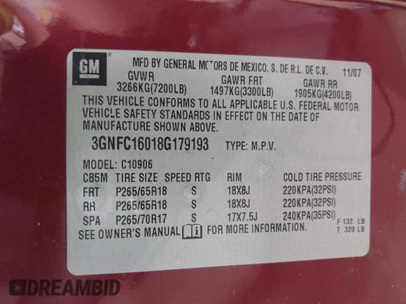 ✅ 2008 Chevrolet Suburban 3LT • VIN: 3GNFC16018G179193 • Lot: 41682169. Listed on IAAI with 218,670 mi. Free auction sales archive from the USA and detailed vehicle history report at DreamBid. Image 9.