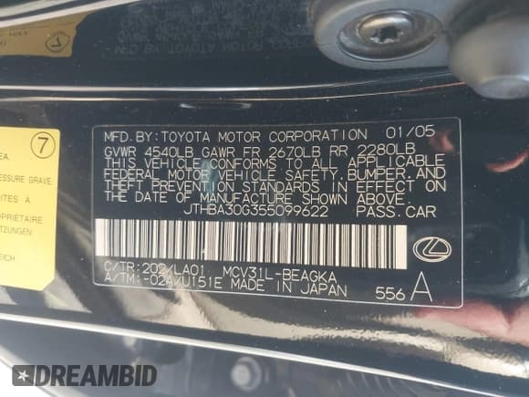 ✅ 2005 Lexus ES 350 • VIN: JTHBA30G355099622 • Lot: 43561019. Wystawiony na IAAI z przebiegiem 131 297 mil. Bezpłatny archiwum sprzedaży aukcyjnych z USA i szczegółowy raport historii pojazdu na DreamBid. Zdjęcie 9.