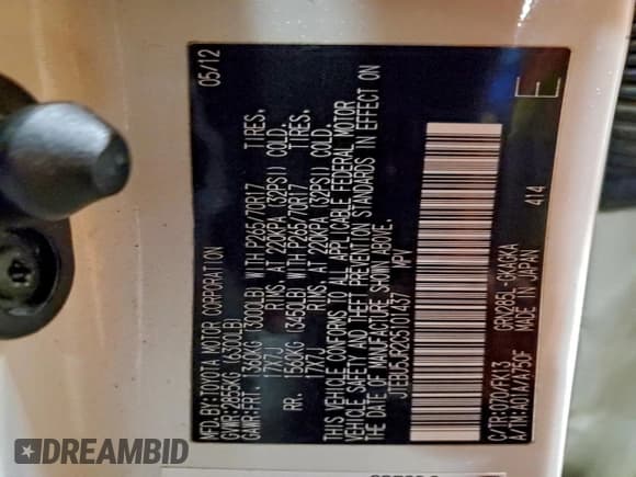 ✅ 2012 Toyota 4Runner SR5 • VIN: JTEBU5JR2C5101437 • Lot: 94244885. Listed on Copart with Not provided. Free auction sales archive from the USA and detailed vehicle history report at DreamBid. Image 13.