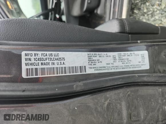 ✅ 2020 Dodge Durango Pursuit • VIN: 1C4SDJFT2LC442575 • Lot: 66049475. Wystawiony na Copart z przebiegiem 59 623 mil. Bezpłatny archiwum sprzedaży aukcyjnych z USA i szczegółowy raport historii pojazdu na DreamBid. Zdjęcie 12.