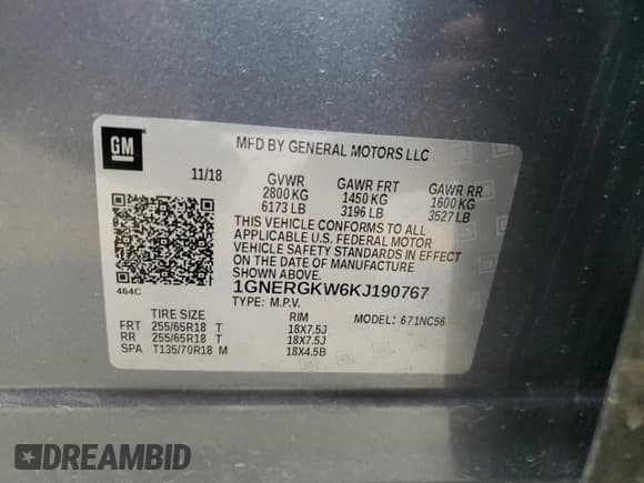 ✅ 2019 Chevrolet Traverse LT Cloth • VIN: 1GNERGKW6KJ190767 • Lot: 91721885. Wystawiony na Copart z przebiegiem 120 697 mil. Bezpłatny archiwum sprzedaży aukcyjnych z USA i szczegółowy raport historii pojazdu na DreamBid. Zdjęcie 12.