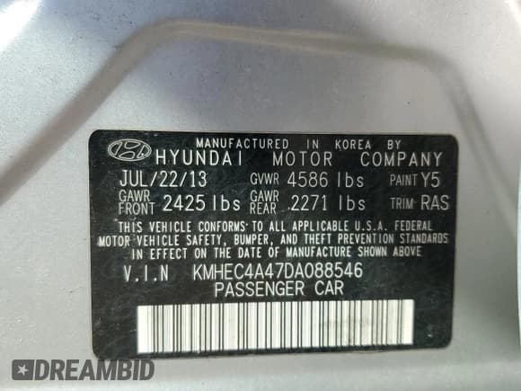 ✅ 2013 Hyundai Sonata Limited • VIN: KMHEC4A47DA088546 • Lot: 75903894. Listed on Copart with 131,408 mi. Free auction sales archive from the USA and detailed vehicle history report at DreamBid. Image 12.