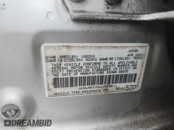 ✅ 2003 Mitsubishi Lancer OZ-Rally • VIN: JA3AJ86E93U109636 • Lot: 70269295. Listed on Copart with 186,742 mi. Free auction sales archive from the USA and detailed vehicle history report at DreamBid. Image 13.