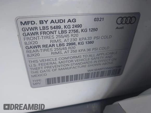 ✅ 2021 Audi Q5 • VIN: WA1BABFYXM2073086 • Lot: 42754595. Wystawiony na IAAI z przebiegiem 80 809 mil. Bezpłatny archiwum sprzedaży aukcyjnych z USA i szczegółowy raport historii pojazdu na DreamBid. Zdjęcie 9.