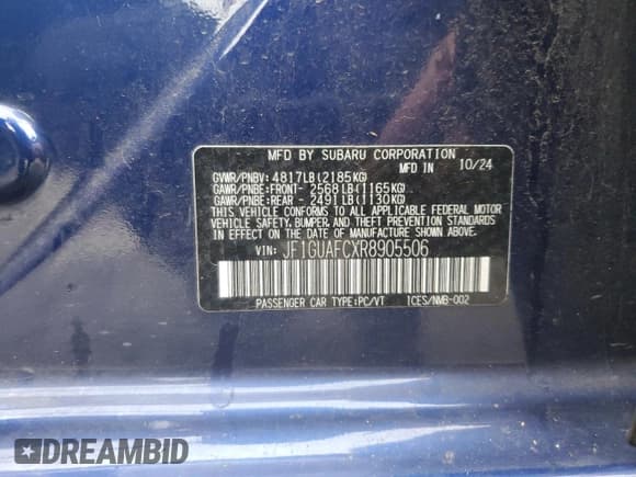 ✅ 2024 Subaru Impreza Special Sports • VIN: JF1GUAFCXR8905506 • Lot: 93843995. Listed on Copart with 20,041 mi. Free auction sales archive from the USA and detailed vehicle history report at DreamBid. Image 12.