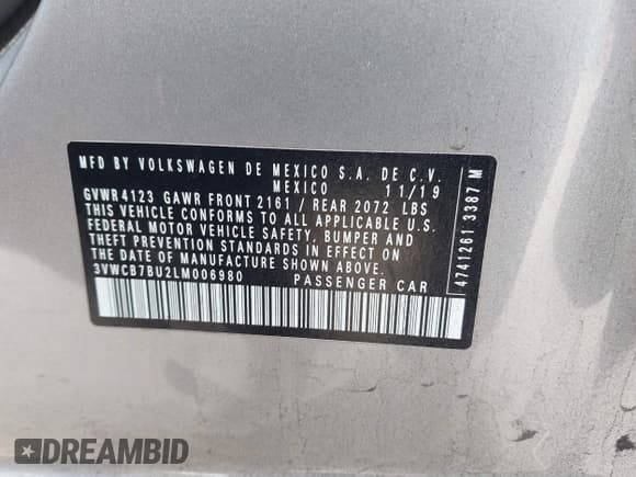 ✅ 2020 Volkswagen Jetta S • VIN: 3VWCB7BU2LM006980 • Лот: 43576116. Опубликован ранее на IAAI с пробегом 96 142 миль. Бесплатный доступ к архиву аукционных продаж из США и подробный отчёт об истории автомобиля на DreamBid. Изображение 9.