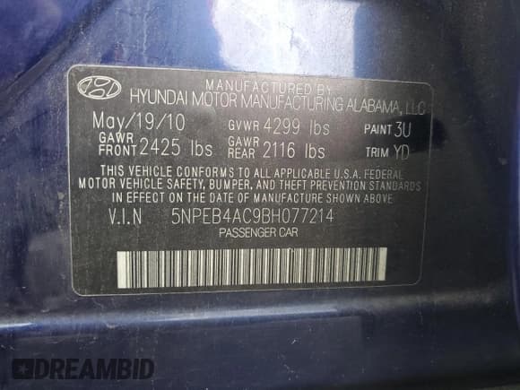 ✅ 2011 Hyundai Sonata GLS • VIN: 5NPEB4AC9BH077214 • Lot: 64056514. Listed on Copart with 189,007 mi. Free auction sales archive from the USA and detailed vehicle history report at DreamBid. Image 12.