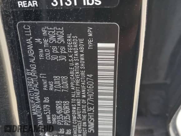 ✅ 2007 Hyundai Santa Fe SE • VIN: 5NMSH13E77H016074 • Лот: 75570704. Размещён на Copart с пробегом 279 259 миль миль. Получите бесплатный доступ к архиву аукционных продаж из США и посмотрите подробный отчёт об истории автомобиля на DreamBid. Изображение 13.