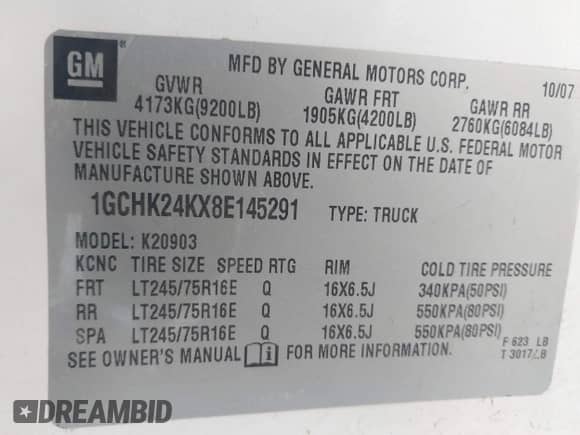 2008 Chevrolet Silverado 2500HD Work Truck z VIN 1GCHK24KX8E145291, wystawiony jako IAAI lot #43230874 z przebiegiem 202 593 mil mil oraz . Historia ofert i sprzedaży dostępna na DreamBid. Obrazek 9.