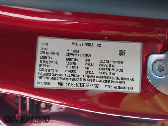 ✅ 2024 Tesla Model 3 Performance • VIN: 5YJ3E1ET9RF897132 • Лот: 42180109. Опубликован ранее на IAAI с пробегом 2 625 миль. Бесплатный доступ к архиву аукционных продаж из США и подробный отчёт об истории автомобиля на DreamBid. Изображение 9.