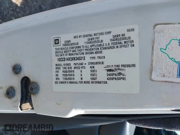 ✅ 1999 Chevrolet S-10 LS • VIN: 1GCCS14X3XK240212 • Лот: 42671847. Опубликован ранее на IAAI с пробегом 159 804 миль. Бесплатный доступ к архиву аукционных продаж из США и подробный отчёт об истории автомобиля на DreamBid. Изображение 9.