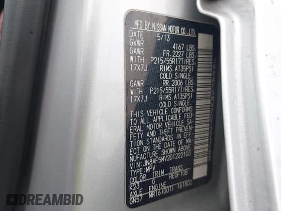 ✅ 2013 Nissan Juke SL • VIN: JN8AF5MV2DT222103 • Лот: 42291508. Опубликован ранее на IAAI с пробегом 78 360 миль. Бесплатный доступ к архиву аукционных продаж из США и подробный отчёт об истории автомобиля на DreamBid. Изображение 9.