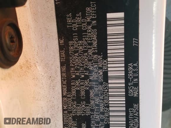 ✅ 2011 Toyota Tundra • VIN: 5TFRU5F13BX024537 • Лот: 47287885. Опубликован ранее на Copart с пробегом 321 487 миль. Бесплатный доступ к архиву аукционных продаж из США и подробный отчёт об истории автомобиля на DreamBid. Изображение 12.