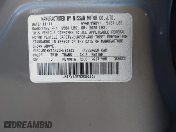 ✅ 2012 Infiniti M • VIN: JN1BY1AR7CM394942 • Lot: 43148767. Listed on IAAI with 144,645 mi. Free auction sales archive from the USA and detailed vehicle history report at DreamBid. Image 9.