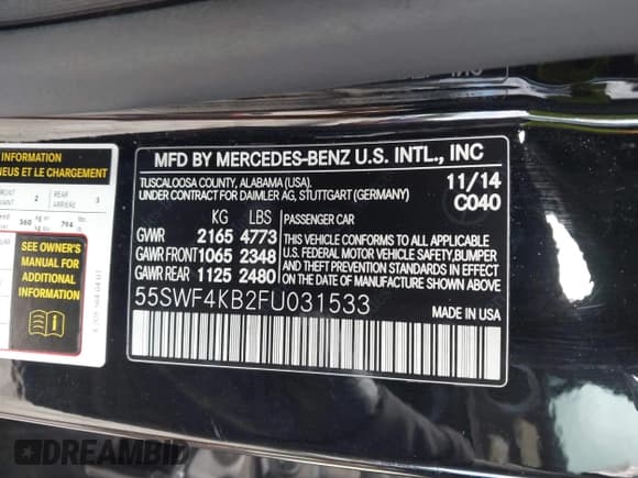 ✅ 2015 Mercedes-Benz C 300 Luxury • VIN: 55SWF4KB2FU031533 • Lot: 43071987. Listed on IAAI with 84,060 mi. Free auction sales archive from the USA and detailed vehicle history report at DreamBid. Image 9.