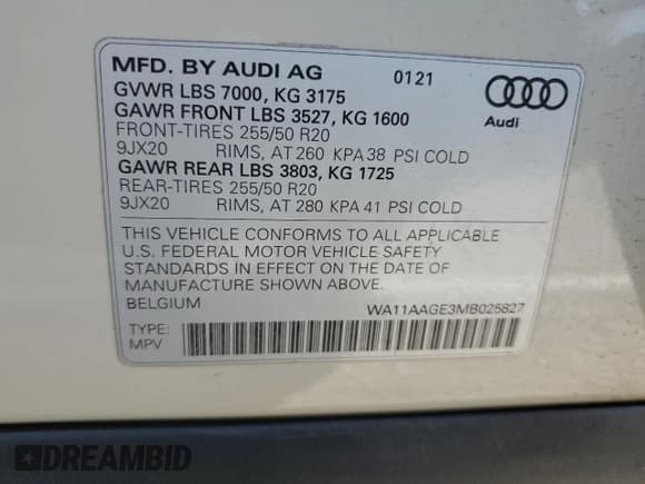 ✅ 2021 Audi e-tron Premium • VIN: WA11AAGE3MB025827 • Lot: 47158043. Listed on Copart with 47,505 mi. Free auction sales archive from the USA and detailed vehicle history report at DreamBid. Image 12.