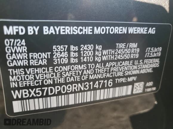 ✅ 2024 BMW X3 xDrive30i • VIN: WBX57DP09RN314716 • Lot: 71852425. Listed on Copart with 5,631 mi. Free auction sales archive from the USA and detailed vehicle history report at DreamBid. Image 13.