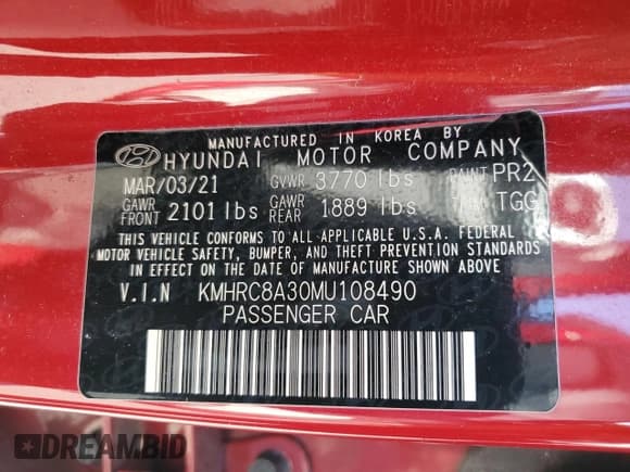 ✅ 2021 Hyundai Venue SEL • VIN: KMHRC8A30MU108490 • Lot: 57252065. Listed on Copart with 41,025 mi. Free auction sales archive from the USA and detailed vehicle history report at DreamBid. Image 13.
