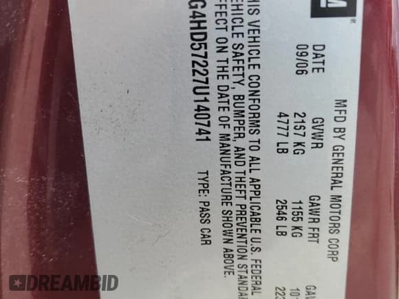 ✅ 2007 Buick Lucerne CXL • VIN: 1G4HD57227U140741 • Лот: 90361015. Опубликован ранее на Copart с пробегом 133 110 миль. Бесплатный доступ к архиву аукционных продаж из США и подробный отчёт об истории автомобиля на DreamBid. Изображение 12.