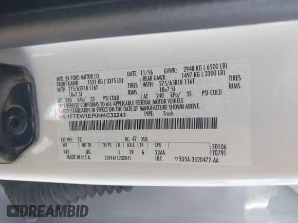 ✅ 2017 Ford F-150 XL • VIN: 1FTEW1EP0HKC32243 • Lot: 41727196. Listed on IAAI with 205,162 mi. Free auction sales archive from the USA and detailed vehicle history report at DreamBid. Image 9.