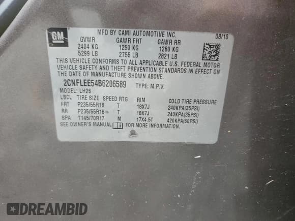 ✅ 2011 Chevrolet Equinox 1LT • VIN: 2CNFLEE54B6206589 • Лот: 90917135. Опубликован ранее на Copart с пробегом 117 392 миль. Бесплатный доступ к архиву аукционных продаж из США и подробный отчёт об истории автомобиля на DreamBid. Изображение 13.