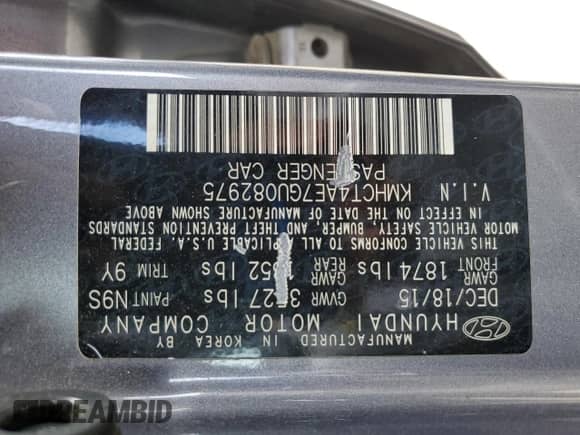 2016 Hyundai Accent SE with VIN KMHCT4AE7GU082975, listed as a Copart auction lot 67167885 with 88,594 mi miles and Salvage title. Bid and sale history available at DreamBid. Image 12.