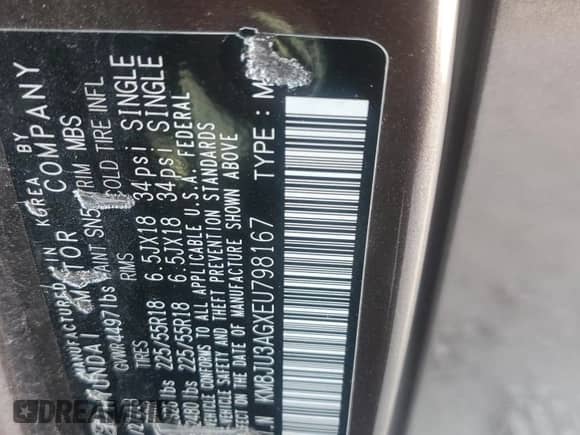 2014 Hyundai Tucson Limited with VIN KM8JU3AGXEU798167, listed as a Copart auction lot 91383875 with 168,758 mi miles and Clean title. Bid and sale history available at DreamBid. Image 13.