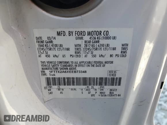 ✅ 2014 Ford F-250 XL • VIN: 1FT7X2A6XEEB73348 • Lot: 52597635. Listed on Copart with 144,143 mi. Free auction sales archive from the USA and detailed vehicle history report at DreamBid. Image 12.