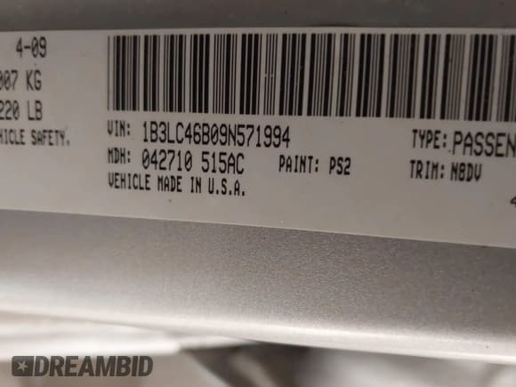 ✅ 2009 Dodge Avenger SE • VIN: 1B3LC46B09N571994 • Lot: 41399307. Wystawiony na IAAI z przebiegiem 172 223 mil. Bezpłatny archiwum sprzedaży aukcyjnych z USA i szczegółowy raport historii pojazdu na DreamBid. Zdjęcie 9.