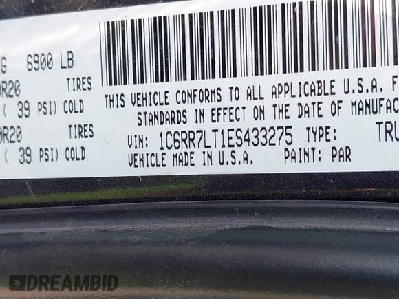 2014 Ram 1500 Big Horn with VIN 1C6RR7LT1ES433275, listed as a IAAI auction lot 43087895 with 170,058 mi miles and . Bid and sale history available at DreamBid. Image 9.