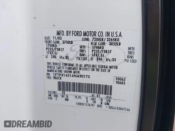 ✅ 2004 Ford F-150 XLT • VIN: 1FTPX14514NA90175 • Lot: 43270894. Listed on IAAI with 202,071 mi. Free auction sales archive from the USA and detailed vehicle history report at DreamBid. Image 9.