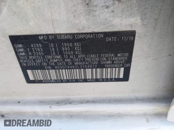 ✅ 2020 Subaru Impreza Premium • VIN: 4S3GTAV62L3704812 • Lot: 41939335. Listed on IAAI with 71,701 mi. Free auction sales archive from the USA and detailed vehicle history report at DreamBid. Image 9.