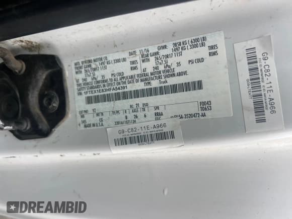 ✅ 2017 Ford F-150 XL • VIN: 1FTEX1E83HFA54391 • Lot: 49659815. Wystawiony na Copart z przebiegiem 199 000 mil. Bezpłatny archiwum sprzedaży aukcyjnych z USA i szczegółowy raport historii pojazdu na DreamBid. Zdjęcie 10.