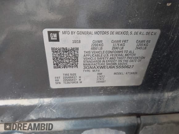 ✅ 2019 Chevrolet Equinox LT • VIN: 3GNAXWEU6KS550627 • Лот: 43188937. Опубликован ранее на IAAI с пробегом 177 083 миль. Бесплатный доступ к архиву аукционных продаж из США и подробный отчёт об истории автомобиля на DreamBid. Изображение 9.