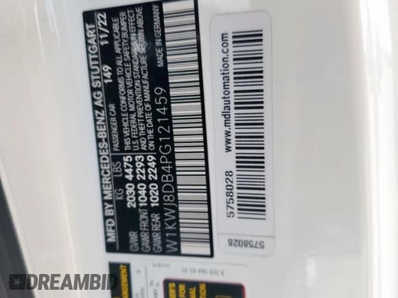 ✅ 2023 Mercedes-Benz C 300 • VIN: W1KWJ8DB4PG121459 • Lot: 65096665. Listed on Copart with 26,276 mi. Free auction sales archive from the USA and detailed vehicle history report at DreamBid. Image 12.