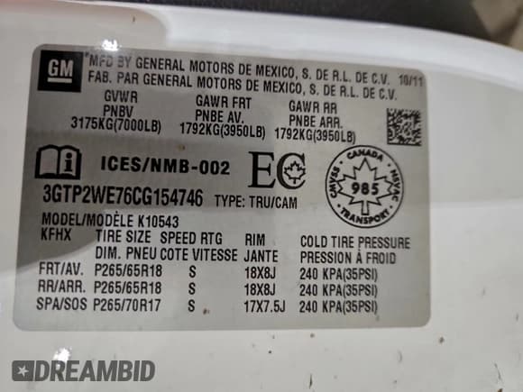 ✅ 2012 GMC Sierra 1500 SLT • VIN: 3GTP2WE76CG154746 • Lot: 95722515. Listed on Copart with 267,301 mi. Free auction sales archive from the USA and detailed vehicle history report at DreamBid. Image 12.