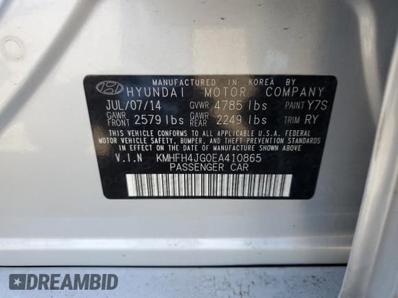 ✅ 2014 Hyundai Azera Limited • VIN: KMHFH4JG0EA410865 • Лот: 50583525. Опубликован ранее на Copart с пробегом Не указан. Бесплатный доступ к архиву аукционных продаж из США и подробный отчёт об истории автомобиля на DreamBid. Изображение 14.