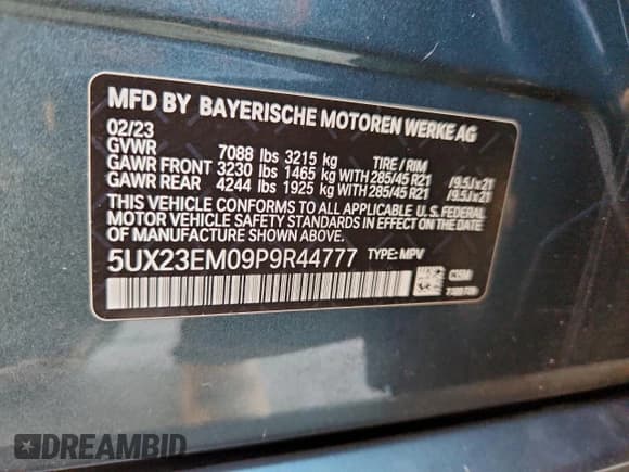 ✅ 2023 BMW X7 xDrive40i • VIN: 5UX23EM09P9R44777 • Lot: 95210395. Listed on Copart with 57,232 mi. Free auction sales archive from the USA and detailed vehicle history report at DreamBid. Image 13.