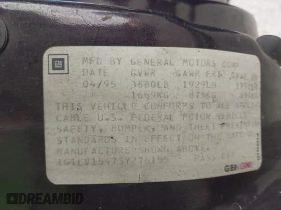 ✅ 1995 Chevrolet Beretta • VIN: 1G1LV1547SY276155 • Лот: 41703189. Опубликован ранее на IAAI с пробегом 114 320 миль. Бесплатный доступ к архиву аукционных продаж из США и подробный отчёт об истории автомобиля на DreamBid. Изображение 9.