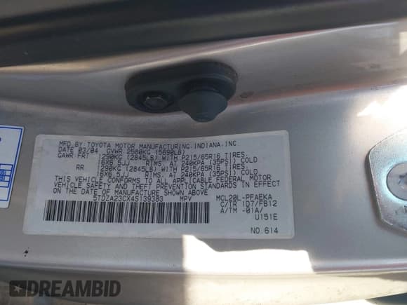 ✅ 2004 Toyota Sienna CE • VIN: 5TDZA23CX4S139383 • Lot: 43476355. Listed on IAAI with 109,803 mi. Free auction sales archive from the USA and detailed vehicle history report at DreamBid. Image 9.