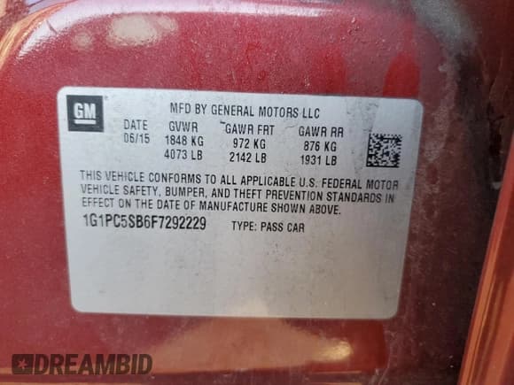 ✅ 2015 Chevrolet Cruze LT • VIN: 1G1PC5SB6F7292229 • Lot: 37185923. Listed on Copart with 138,766 mi. Free auction sales archive from the USA and detailed vehicle history report at DreamBid. Image 12.