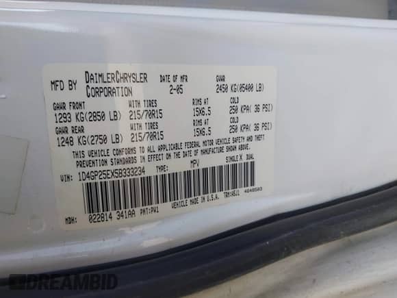 2005 Dodge Caravan SE с VIN 1D4GP25EX5B333234, выставлен на аукционе IAAI как лот 41389490 с пробегом 161 447 миль миль и . История ставок и продаж доступна на DreamBid. Изображение 9.