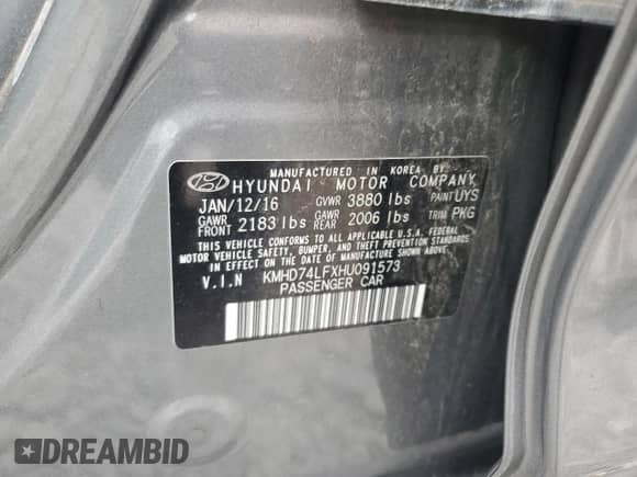 2017 Hyundai Elantra SE с VIN KMHD74LFXHU091573, выставлен на аукционе Copart как лот 90526635 с пробегом 89 512 миль миль и Чистый • Clean title. История ставок и продаж доступна на DreamBid. Изображение 12.