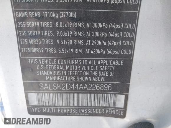 ✅ 2010 Land Rover Range Rover Sport HSE Lux • VIN: SALSK2D44AA226896 • Lot: 41835999. Listed on IAAI with 199,501 mi. Free auction sales archive from the USA and detailed vehicle history report at DreamBid. Image 9.