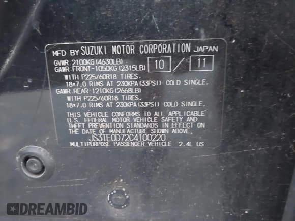 ✅ 2012 Suzuki Grand Vitara Limited • VIN: JS3TE0D72C4100220 • Lot: 43399361. Listed on IAAI with 196,385 mi. Free auction sales archive from the USA and detailed vehicle history report at DreamBid. Image 9.