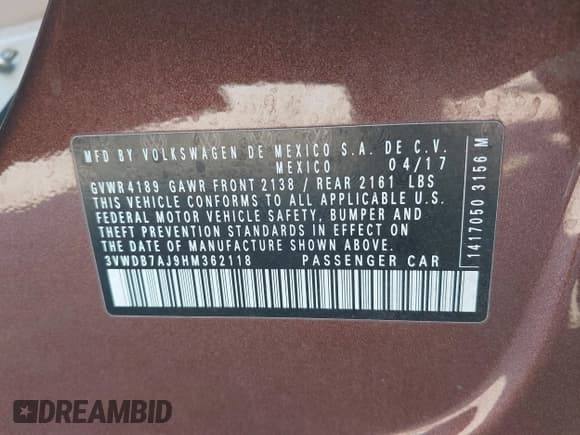 ✅ 2017 Volkswagen Jetta SE • VIN: 3VWDB7AJ9HM362118 • Lot: 43480715. Wystawiony na IAAI z przebiegiem 158 340 mil. Bezpłatny archiwum sprzedaży aukcyjnych z USA i szczegółowy raport historii pojazdu na DreamBid. Zdjęcie 9.