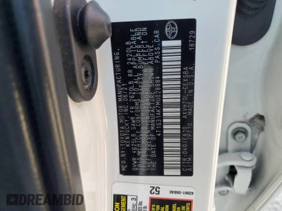 2021 Toyota Camry Hybrid SE с VIN 4T1G31AK7MU028884, выставлен на аукционе Copart как лот 80913515 с пробегом 102 237 миль миль и Списание • Salvage title. История ставок и продаж доступна на DreamBid. Изображение 13.