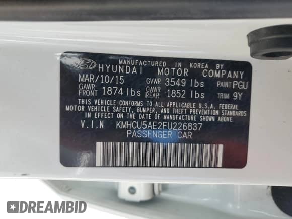 ✅ 2015 Hyundai Accent Sport • VIN: KMHCU5AE2FU226837 • Lot: 54444225. Listed on Copart with 99,244 mi miles. Access the free auction sales archive from the USA and view a detailed vehicle history report at DreamBid. Image 13.